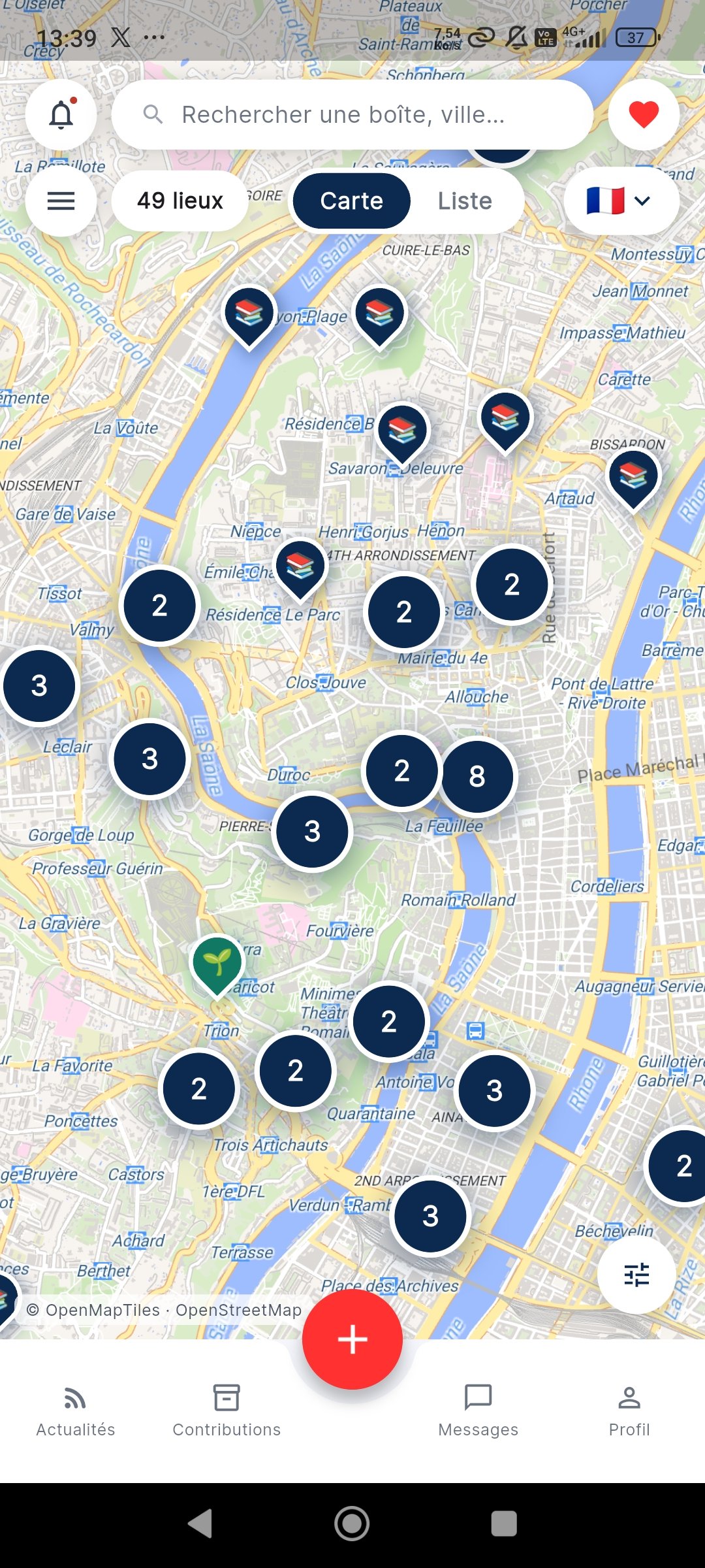 Écran carte MapGivr